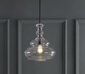 Bettina 13.37" Glass/Metal LED Pendant - JONATHAN Y